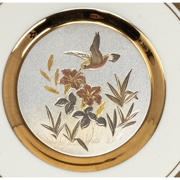 Dynasty Gallery Chokin Art Plate With Hummingbird & Flowers Design - Picture 2 of 6